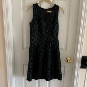 LOFT Dark Teal & Black Leopard Print Sleeveless Midi Dress